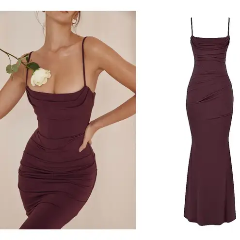 House Of CB  ‘Milena’ Dark Cherry Corset Maxi Dress NWOT size L