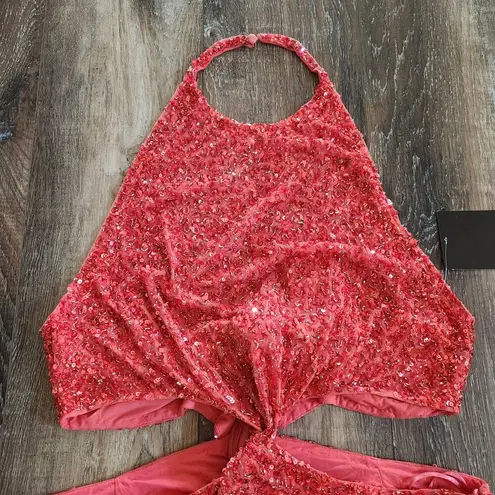 Retrofête Retrofete Katerina Sequin Dress in Calypso Coral Maxi Size XL NWT Halter