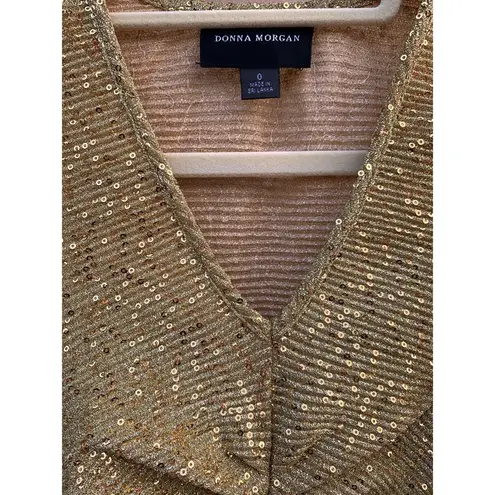 Donna Morgan Gold Sequin Metallic Knit Ruched Dress NWT