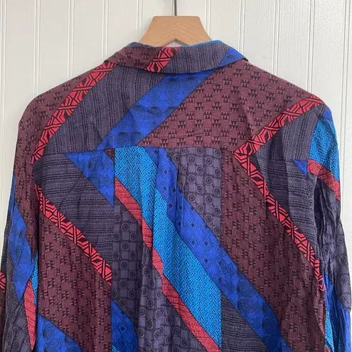 Lord and Taylor Multicolor Striped Geometric Long Sleeve Button Up Top Size L