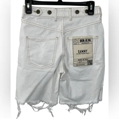 NWT SER.O.YA Sammy Mid Rise Jean Short Size 23 Cut Off White Denim