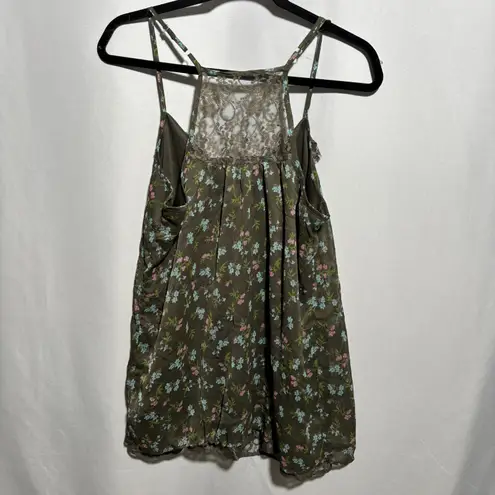 Decree Olive Green Floral Ruffle Lace Fairy Grunge Cami Racerback Tank Top Cottage L