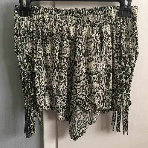 LF Lattice Cutout Snake Print Fringe Shorts