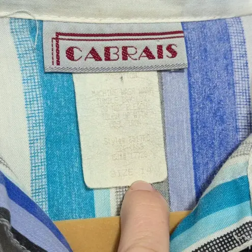 Vintage 80s Western Striped Button Down Dress Long Sleeve Collared Cowgirl Blue Size 14