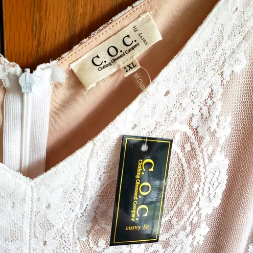 NEW C.O.C NWT Womens Plus 2X Cream Nude Lace Midi Beach Sexy Wedding Dress White