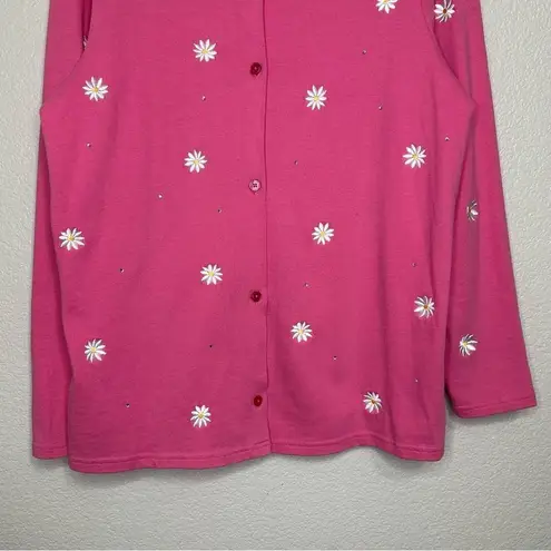 Quacker Factory  Pink Embroidered Floral Cardigan