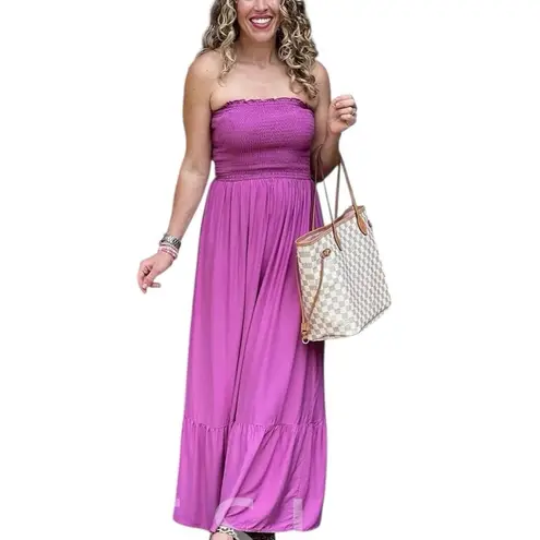 Zesica New strapless smocked lilac Purple Maxi Sun Dress Size XL
