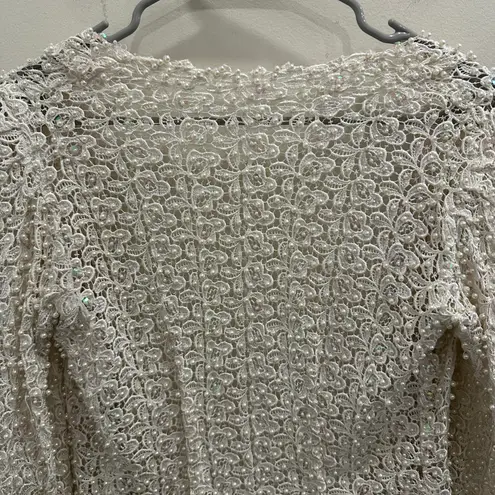 None VTG Ivory Beaded Lace Cardigan Pearl & Sequin Embellished Party Bridal NYE Glam
