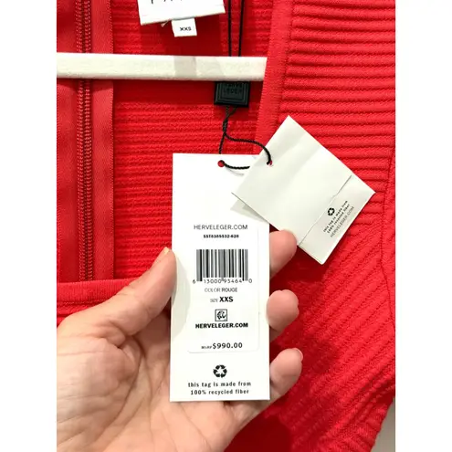 Herve Leger NWT Contour Corset Ribbed Knit T-Shirt Banded Dress Rouge Size XXS