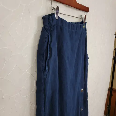 Click Color Me Cotton Linen Wrap Skirt S Navy Blue Pockets Lagenlook Straight