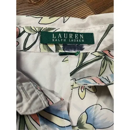 Ralph Lauren Women Spring Floral Print Beige Button Down Shirt Sz XL Pink