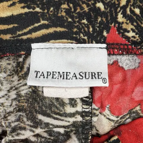 Vintage Y2K Maxi Skirt L Red Floral Tiger Animal Print Slinky Stretch Pull On Size L