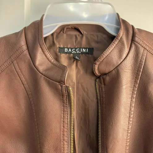 Baccini  Brown Faux Leather Cardigan-style Jacket - gold zips -  Size Large