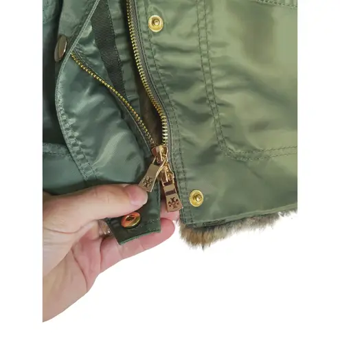 Tory Burch  Rabbit Fur Lined Full Zip Military Jacket 4 Green Utility Luxury