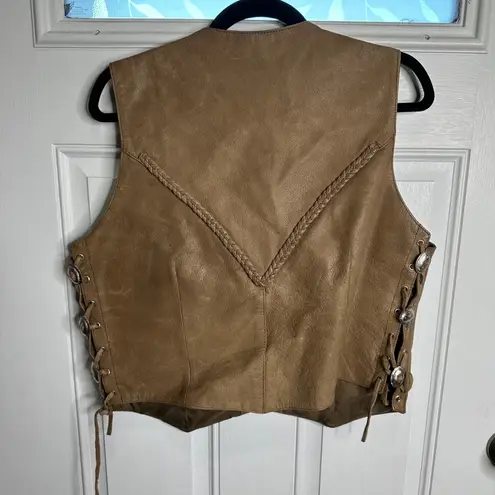 Vintage American MOB boho cowgirl leather western vest jacket large festival Tan