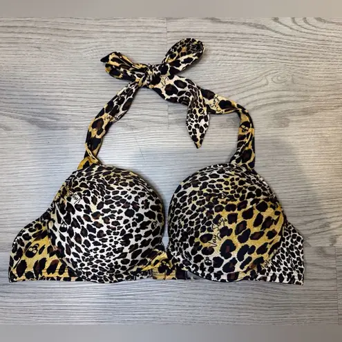 Victoria's Secret  Y2K Women’s Swim Push Up Leopard Skull Bikini Top Size 34 B