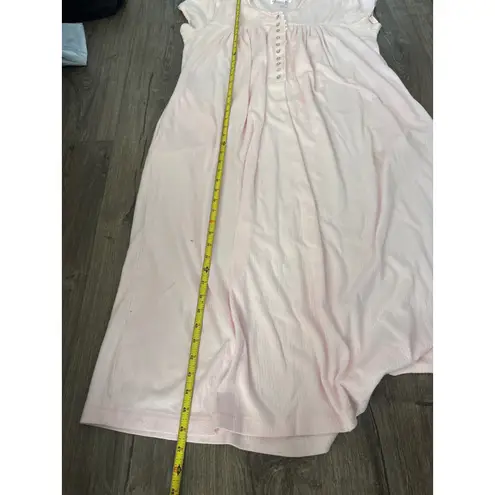 Eileen West Classic Pink Striped Button Front Nightgown Long Sleeve Size Large