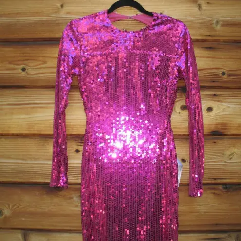 Mac Duggal 10891 Womens Pink SEQUINED LONG SLEEVE HIGH NECK OPEN BACK GOWN