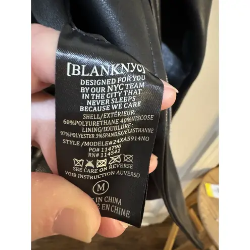 Blank NYC Moto Jacket for Women, Black, Faux Leather, M, SILVER Zippers, Pockets Black Size M