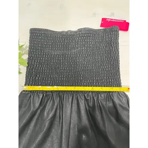 Commando Black Faux Leather Smocked Strapless Dress S/M