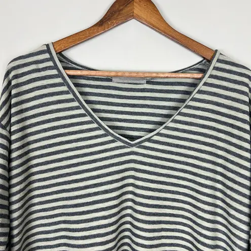 Cut Loose Tunic Top Womens Large Gray Striped Cotton Linen Long Sleeve Sharkbite