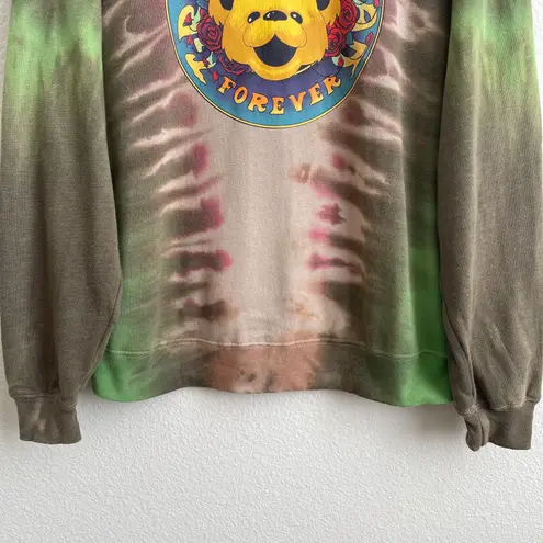 Grateful Dead Green Brown Tie Dye Forever Teddy Graphic Long Sleeve Pullover