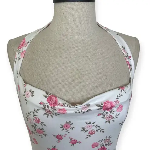 Floral Print Halter Neck dress ladies NWT medium tiered ruffles skirt mini Dress White