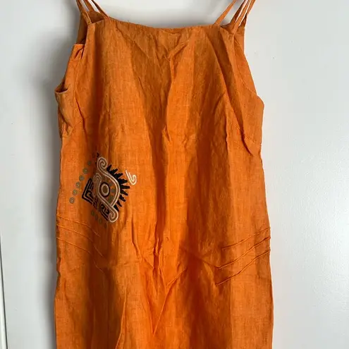 Bleu d'Azur Orange 100% Linen Double Strap Midi Dress Women's 10