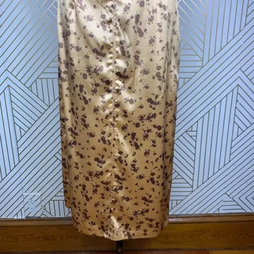 ZARA  Floral Print Slip Midi Skirt In Tan Gold Brown Satin Size US‎ Medium