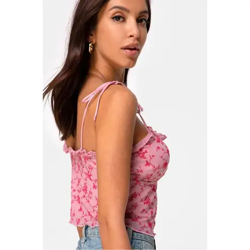 Motel Urban Outfitters Kalsi Top in Love Bloom Pink Flock Top Size Small