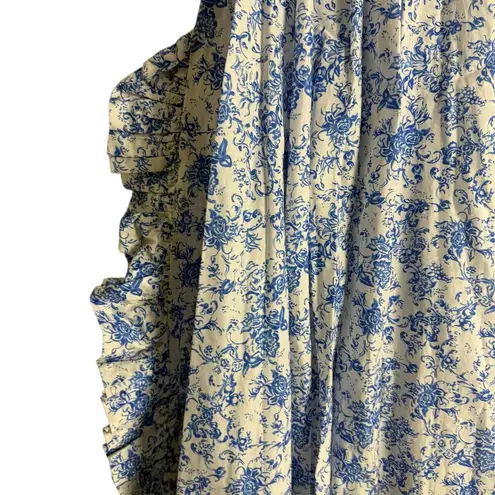 Caroline Constas Yara Blue Toile Floral Off Shoulder Puff Sleeve Maxi Dress S