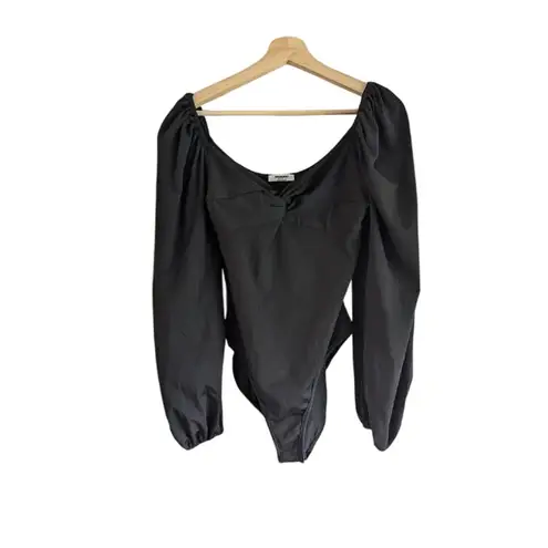 Zeagoo Black Long Sleeve Sweetheart Neckline Twist Front Bodysuit Top SZ Large