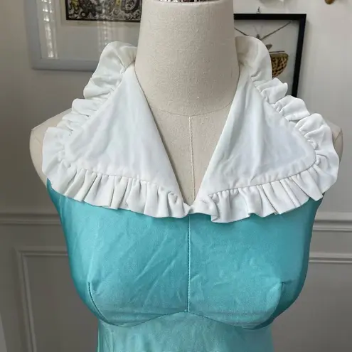 Vintage 60s 70s Turquoise Carol Gowns by Mr Walter 2pc Gown Long Halter Dress XS Blue