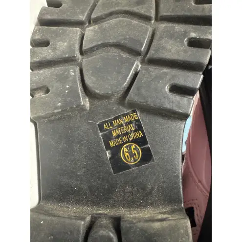 Pink Patent Leather Ankle Boots Black Lace Up Platform Lug Sole Grunge Size 6.5