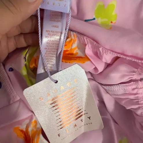 Savage X Fenty Night Blooms Satin Sleep Cami, Large Pink