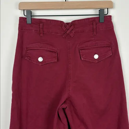 Maeve Anthropologie Wide Leg Pleated Jeans High Rise Maroon Red Women’s Size 26
