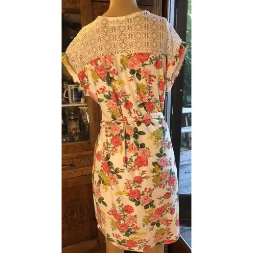 Bobbie & Brooks NWT Bobbie Brooks Pink Orange Floral Short Sleeve V Neck Belted Dress Small