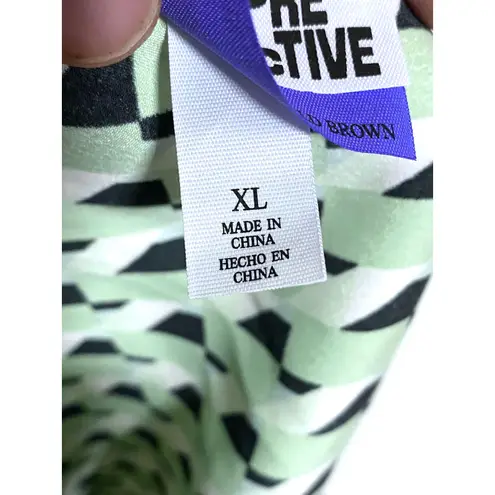 Future Collective Green Slip Dress XL Lace Trim V Neck Geometric Retro Sexy NWT