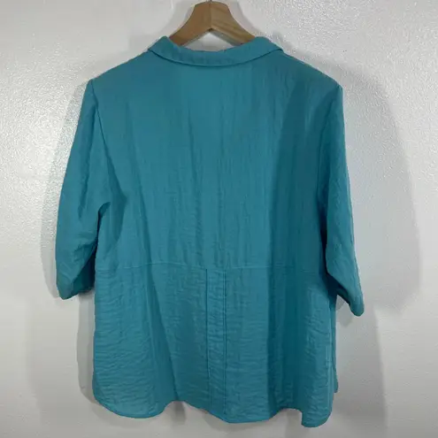 Habitat Clothes to Live In Turquoise Button Front Textured Shirt Large Rayon