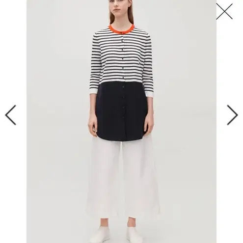 COS Black White Red Horizontal Striped Button Up Mini Silk Dress size US XS