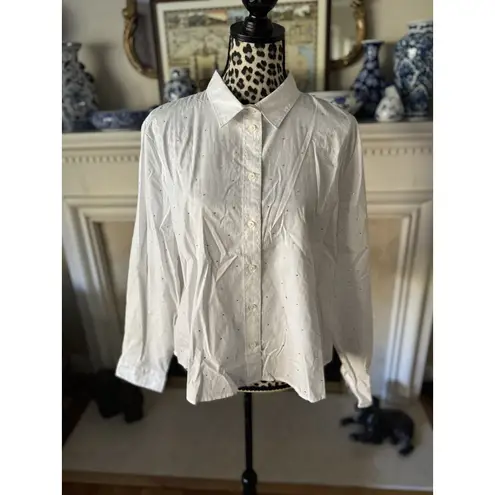 J.Crew Rhinestone White Button Down Shirt Blouse Size XL Long Sleeve New