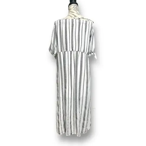 J Gee M Off Shoulder Striped Dress White Black Rayon Tie Sleeve Boho Midi Coasta Size M
