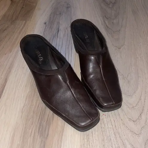 Aerosoles Y2K brown leather heeled mule 8.5 square toe