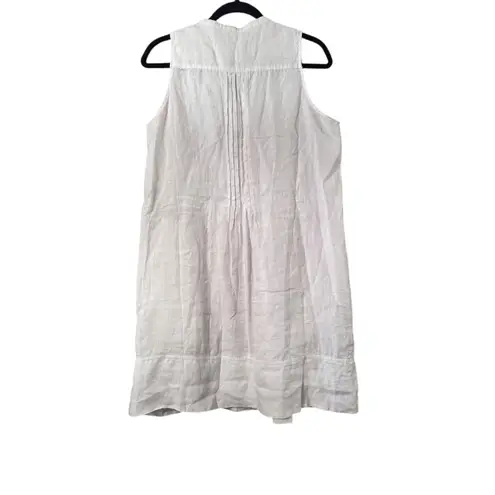 Quince European Linen Pleated Button Front Sleeveless Midi Dress White M New