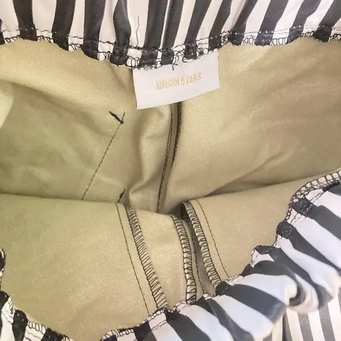 NEW Maison 9 Paris women's XS striped stretchy pleather elastic waist pants NWD Black