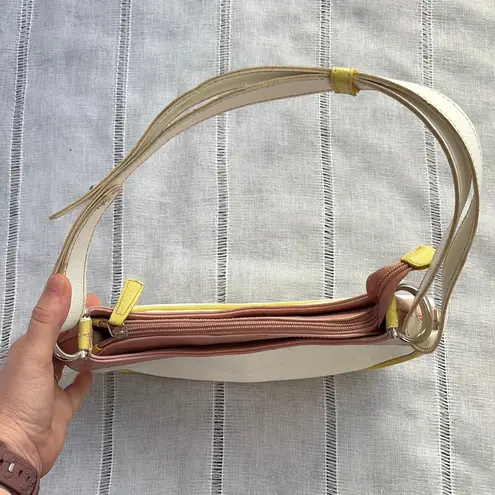 Vintage Cream Shoulder Bag with Pastel Pink and Green Detailing.