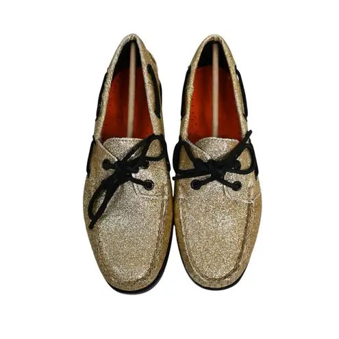 Sebago Womens 6.5 Portland Glitter Boat Shoe NEW Gold