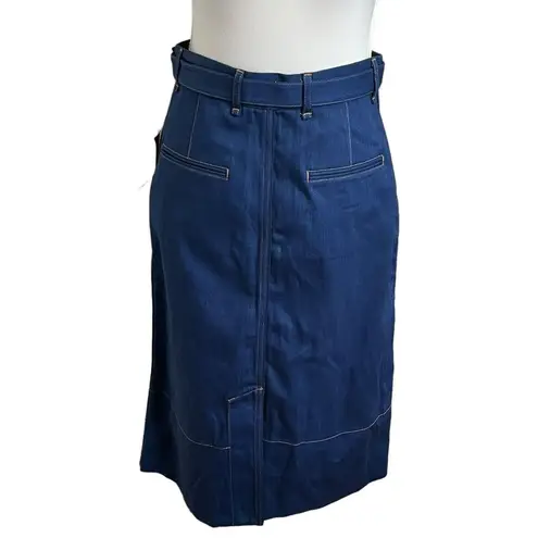 Rag and Bone  Indigo Branson Belted Denim Midi Skirt Button Front Womens Size 6 New