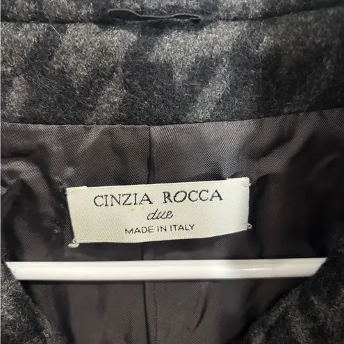 Cinzia Rocca Due Womens Wool Pea Coat Toggle Up Houndstooth Gray Black US 10