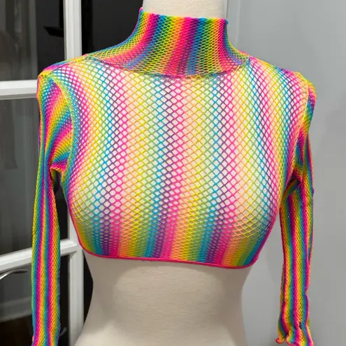 Leg Avenue Rainbow Fishnet Long Sleeve Crop
